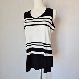 Exclusively Misook Black White Striped Tank Top V-Neck Knit Acrylic